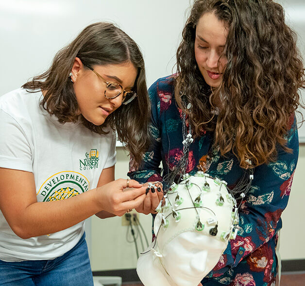 A student and a professor work together on research.